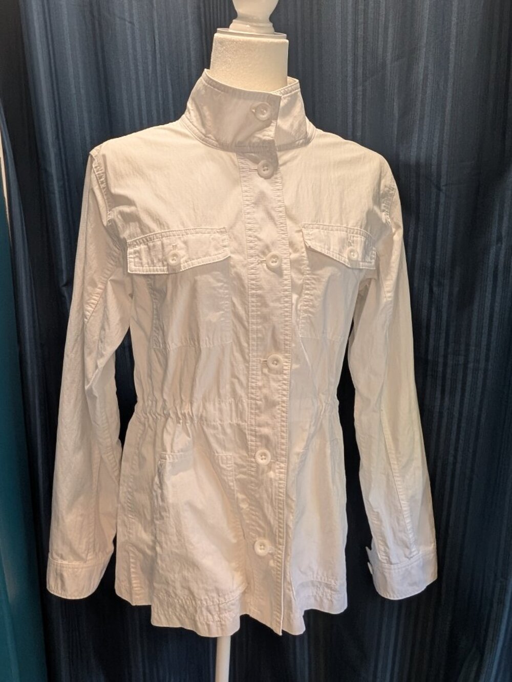 Eddie Bauer White Button-Front Drawstring Waist Pockets Utility Jacket Size M